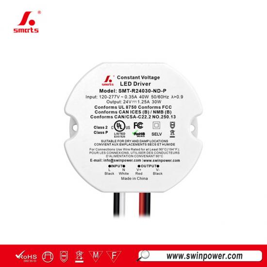 Fuente de alimentación LED de voltaje constante redonda de 30W para cargas LED exigentes