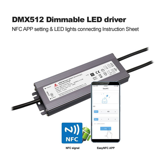  DMX512 Regulable Conductor LED NFC Aplicación Configuración & Luces LED que conectan la hoja de instrucciones