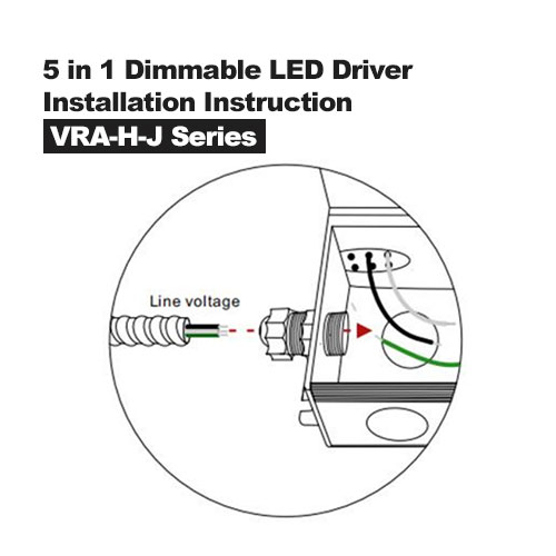 Instrucciones de instalación de caja de conexiones y controlador LED regulable 5 en 1 serie VRA-HJ